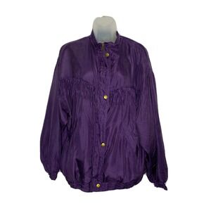 Out Brook Fringe Jacket Women L‎ Purple Silk Western Boho Retro 80s 90s Festival